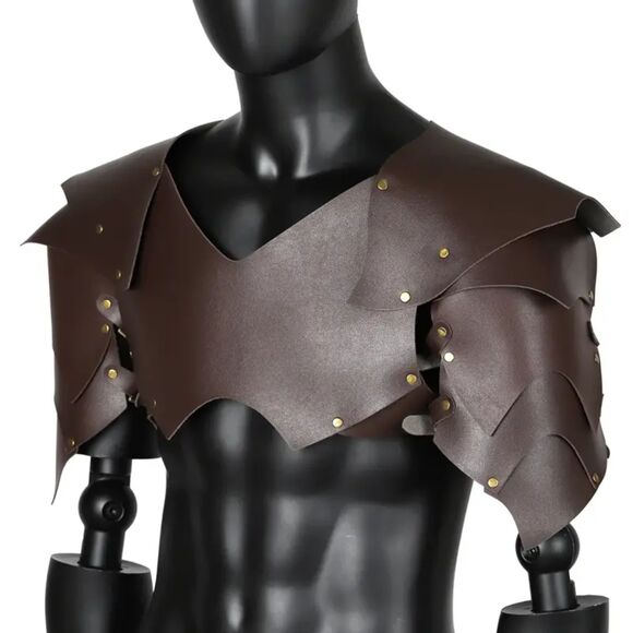 Vegan Leather Medieval Knight Shoulder Armor Larp Cosplay Pauldrons Breastplate - Picture 3 of 6